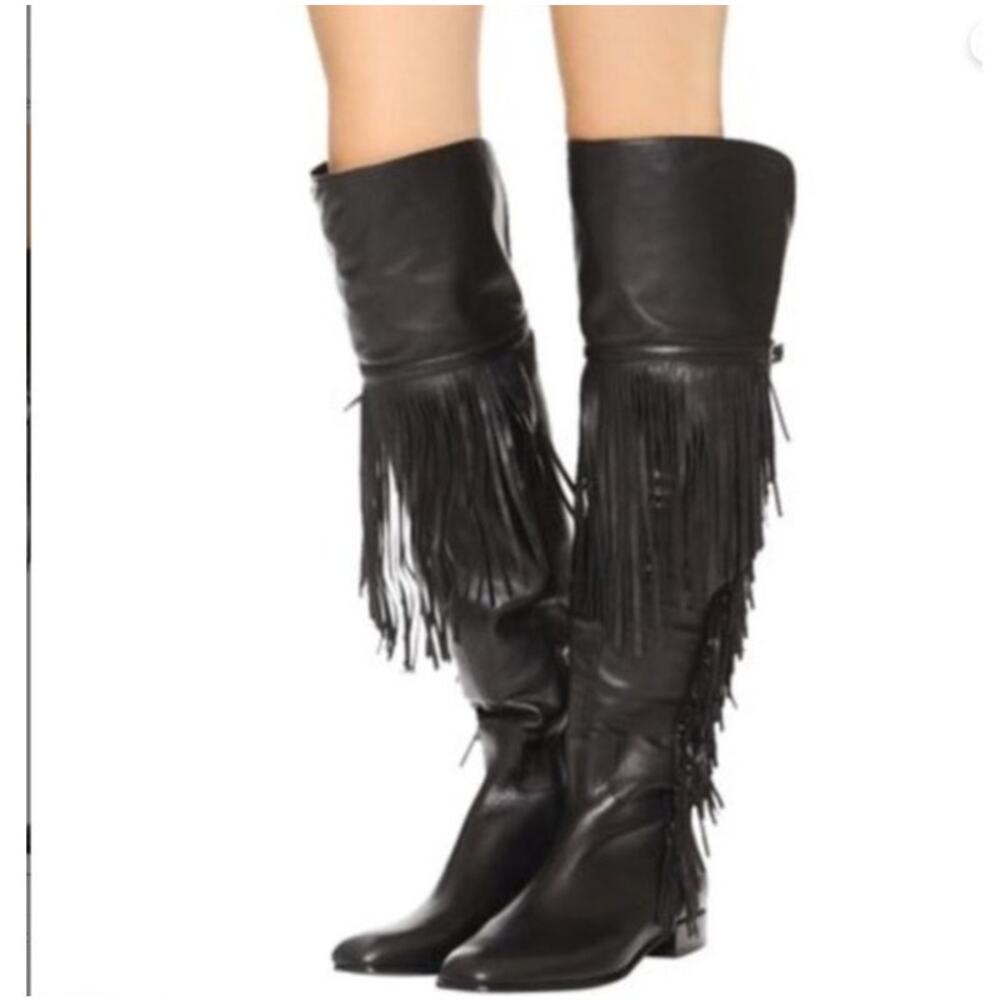 Sigerson Morrison Leather Trim Fringe Boho Riding Boots Women's Size 8